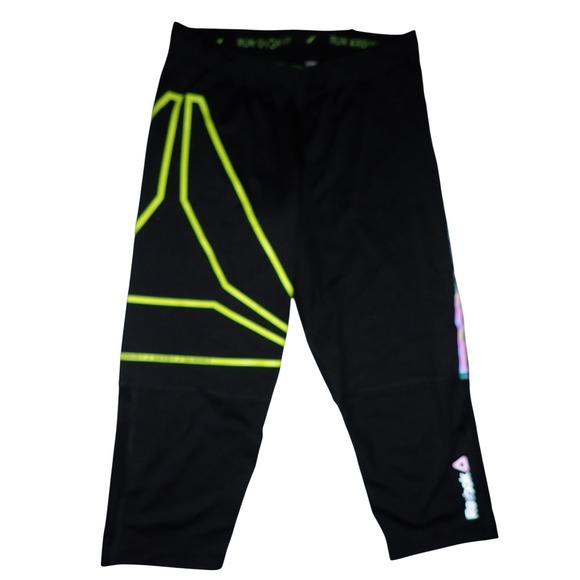 Reebok Pants - Reebok‎ Capri Tights speedwick Black Neon running Run Over it Women S  Athletic